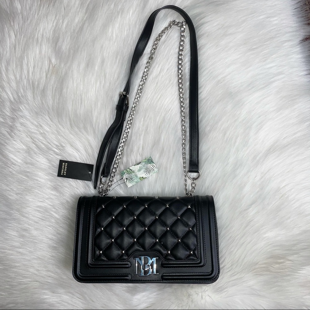 Badgley Mischka black studded quilted purse - Picture 4 of 16